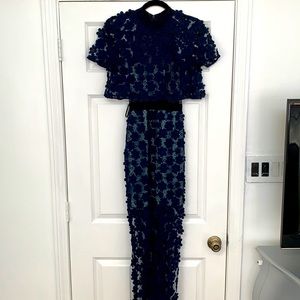 Navy floral lace gown wedding guest